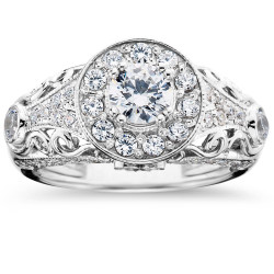 White Gold 1 1/2 ct TDW Vintage Diamond Round Engagement Wedding Ring - Handcrafted By Name My Rings™