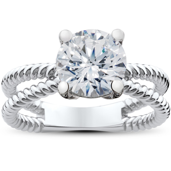 White Gold 1 1/2ct TDW Diamond Clarity Enhanced Solitaire Round Brilliant Cut Braided Engagement Ring - Handcrafted By Name My Rings™