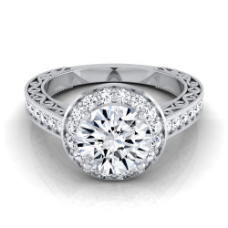 White Gold 1 1/2ct TDW Diamond IGI-certified Halo Engagement Ring With Scroll Design Shank - Handcrafted By Name My Rings™