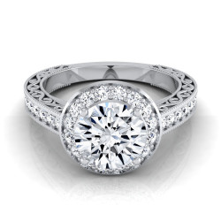 White Gold 1 1/2ct TDW Diamond IGI-certified Halo Engagement Ring With Scroll Design Shank - Handcrafted By Name My Rings™