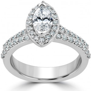 White Gold 1 1/2ct TDW Marquise Halo Clarity Enhanced Diamond Engagement Wedding Ring Set - Handcrafted By Name My Rings™