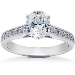 White Gold 1 1/3 ct TDW Oval Diamond Vintage Engagement Ring Solitaire Vintage Accent - Handcrafted By Name My Rings™