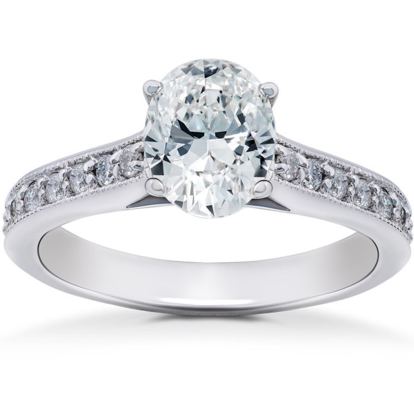 White Gold 1 1/3 ct TDW Oval Diamond Vintage Engagement Ring Solitaire Vintage Accent - Handcrafted By Name My Rings™