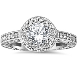 White Gold 1 1/3 cttw Diamond Clarity Enhanced Antique Halo Art Deco Engagement Ring - Handcrafted By Name My Rings™