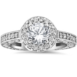 White Gold 1 1/3 cttw Diamond Clarity Enhanced Antique Halo Art Deco Engagement Ring - Handcrafted By Name My Rings™