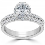 White Gold 1 1/4 ct Oval Halo Diamond Engagement Wedding Ring Set - Handcrafted By Name My Rings™