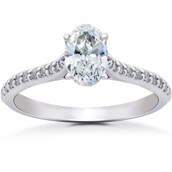 White Gold 1 1/4 ct TDW Oval Diamond Vintage Engagement Ring Solitaire Single Accent Row Setting - Handcrafted By Name My Rings™