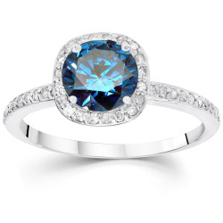 White Gold 1 1/4ct TDW Blue and White Diamond Halo Engagement Ring - Handcrafted By Name My Rings™