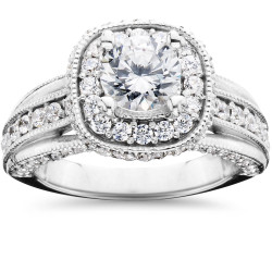 White Gold 1 1/4ct TDW Cushion Halo Round Diamond Engagement Ring - Handcrafted By Name My Rings™
