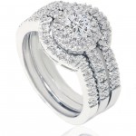 White Gold 1 1/4ct TDW Diamond Halo Bridal Ring Set - Handcrafted By Name My Rings™