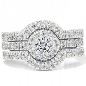 White Gold 1 1/4ct TDW Diamond Halo Bridal Ring Set - Handcrafted By Name My Rings™