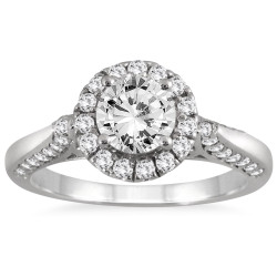 White Gold 1 1/4ct TDW Diamond Halo Engagement Ring - Handcrafted By Name My Rings™