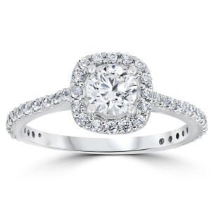 White Gold 1 1/5 ct TDW Round Diamond Cushion Halo Engagement Ring - Handcrafted By Name My Rings™