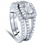 White Gold 1 1/5ct TDW Split Shank Halo Diamond Engagement Wedding Ring Set - Handcrafted By Name My Rings™