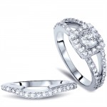 White Gold 1 1/5ct TDW Split Shank Halo Diamond Engagement Wedding Ring Set - Handcrafted By Name My Rings™