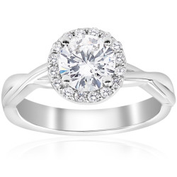 White Gold 1 1/6 ct TDW Diamond Halo Clarity Enhanced Interwined Vine Engagement Ring - Handcrafted By Name My Rings™