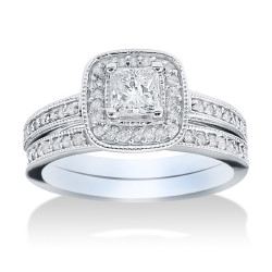 White Gold 1 1/6ct TDW Halo Diamond Bridal Set - Handcrafted By Name My Rings™