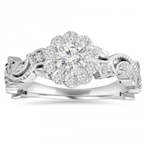 White Gold 1/ 2 ct TDW Diamond Vintage Pedal Engagement Wedding Ring - Handcrafted By Name My Rings™