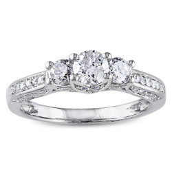 White Gold 1 2/5ct TDW Diamond 3-Stone Engagement Ring by The Signature Collection - Handcrafted By Name My Rings™