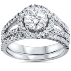 White Gold 1 3/4 ct TDW White Diamond Split Shank Halo Bridal Set - Handcrafted By Name My Rings™