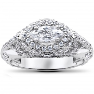 White Gold 1 3/4 ct Vintage Marquise Diamond Engagement Antique Unique Ring - Handcrafted By Name My Rings™