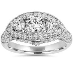 White Gold 1 3/4ct TDW Diamond Three Stone Vintage Halo Engagement Ring - Handcrafted By Name My Rings™