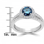 White Gold 1 3/8 ct TDW Blue & White Diamond Engagement Ring & Matching Wedding Band Set - Handcrafted By Name My Rings™