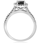 White Gold 1 3/8 ct TDW Diamond & Black Spinel Halo Pave Engagement Ring - Handcrafted By Name My Rings™