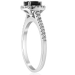 White Gold 1 3/8 ct TDW Diamond & Black Spinel Halo Pave Engagement Ring - Handcrafted By Name My Rings™