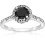 White Gold 1 3/8 ct TDW Diamond & Black Spinel Halo Pave Engagement Ring - Handcrafted By Name My Rings™