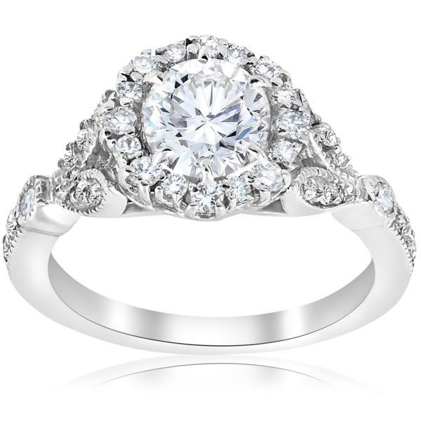 White Gold 1 3/8 ct TDW Diamond Clarity Enhanced Vintage Halo Engagement Ring - Handcrafted By Name My Rings™