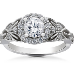White Gold 1 3/8ct TDW Diamond Clarity Enhanced Halo Vintage Engagement Ring - Handcrafted By Name My Rings™
