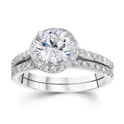 White Gold 1 5/8ct TDW Halo Diamond Bridal Set - Handcrafted By Name My Rings™