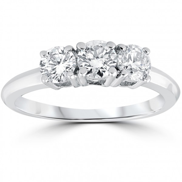 White Gold 1 Carat 3-Stone Diamond Engagement Ring Solitaire Round Cut - Handcrafted By Name My Rings™