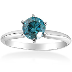 White Gold 1 ct TDW Blue Diamond Engagement Ring Solitaire White Gold - Handcrafted By Name My Rings™