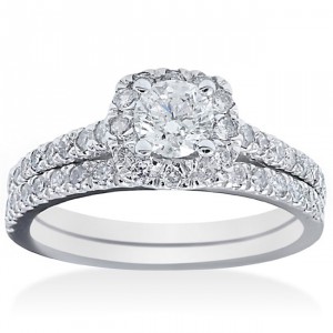 White Gold 1 ct TDW Diamond Bridal Ring Set - Handcrafted By Name My Rings™