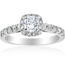 White Gold 1 ct TDW Diamond Halo Engagement Ring White Gold - Handcrafted By Name My Rings™