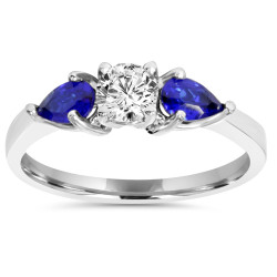 White Gold 1 ct TDW Stone Pear Shape Blue Sapphire & Diamond Engagement Wedding Ring - Handcrafted By Name My Rings™