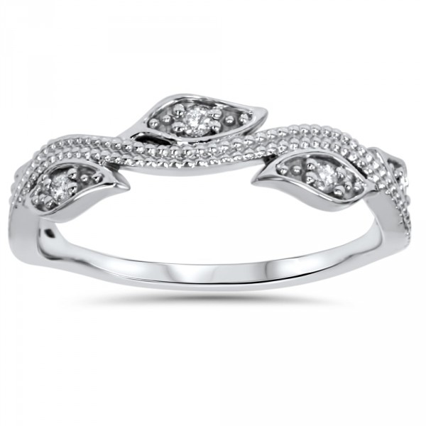 White Gold 1/10 ct TDW Vintage Leaf Vine Diamond Wedding Ring - Handcrafted By Name My Rings™
