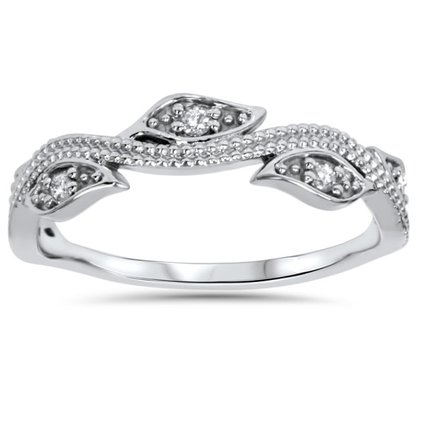 White Gold 1/10 ct TDW Vintage Leaf Vine Diamond Wedding Ring - Handcrafted By Name My Rings™