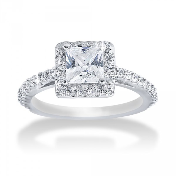 White Gold 1.1ct TDW Princess Diamond Halo Engagement Ring - Handcrafted By Name My Rings™