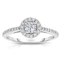 White Gold 1/2 ct TDW Diamond Halo Engagement Ring - Handcrafted By Name My Rings™