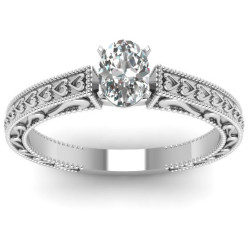 White Gold 1/2 ct. TDW Oval Diamond Solitaire Double Milgrain Engagement Ring by - Handcrafted By Name My Rings™
