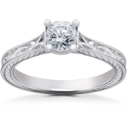 White Gold 1/2ct Eco Friendly Lab Grown Vintage Scroll Solitaire Sophia Engagement Ring - Handcrafted By Name My Rings™