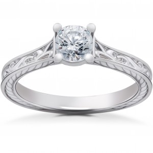 White Gold 1/2ct Eco Friendly Lab Grown Vintage Scroll Solitaire Sophia Engagement Ring - Handcrafted By Name My Rings™