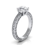White Gold 1/2ct Round Diamond Solitaire Scroll Detail Shank Engagement Ring - Handcrafted By Name My Rings™