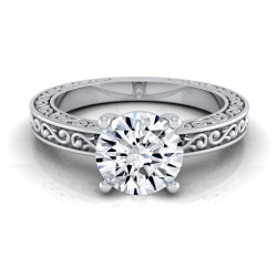 White Gold 1/2ct Round Diamond Solitaire Scroll Detail Shank Engagement Ring - Handcrafted By Name My Rings™