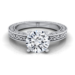 White Gold 1/2ct Round Diamond Solitaire Scroll Detail Shank Engagement Ring - Handcrafted By Name My Rings™