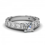 White Gold 1/2ct. TDW Asscher-cut Diamond Milgrain Legacy Style Engagement Ring by - Handcrafted By Name My Rings™
