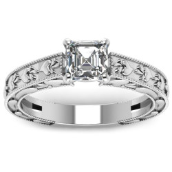 White Gold 1/2ct. TDW Asscher-cut Diamond Milgrain Legacy Style Engagement Ring by - Handcrafted By Name My Rings™